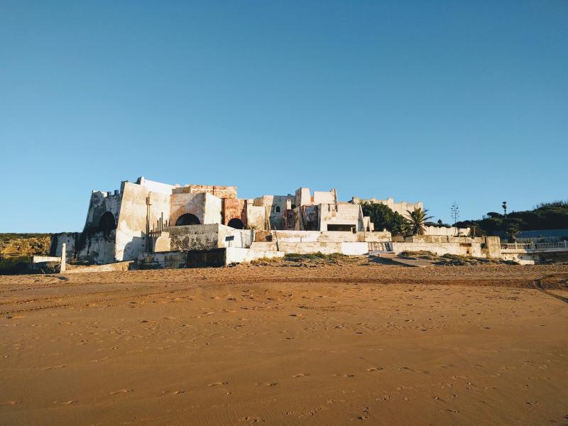 Abandoned homes on Achakar Beach